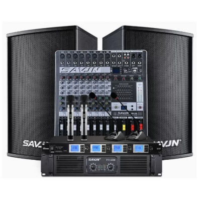 斯維基尼HY-600音響（10英寸號(hào)角音箱2只，8路專(zhuān)業(yè)調(diào)音臺(tái)臺(tái)，600w純后級(jí)功放臺(tái)，一拖四雙手持雙鵝頸話(huà)筒1套）